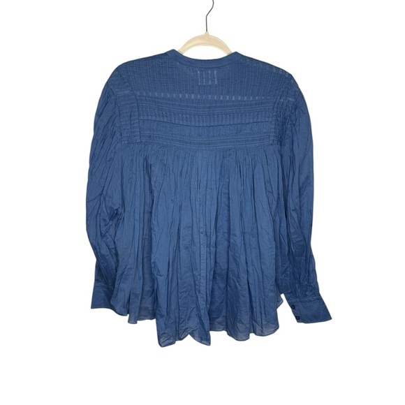 Isabel Marant Etoile Pin Tucked Indigo Blue Cotton Peassnt Blouse size 36 Small - Picture 6 of 6